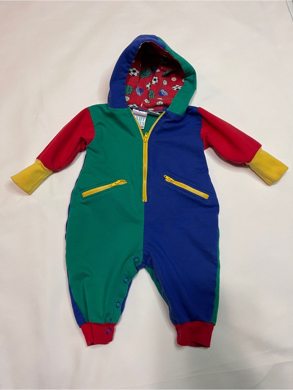Kiss Colorblock Hooded One-Piece in Red Green Blue Yellow